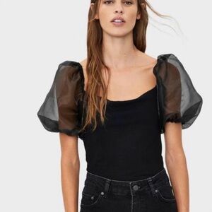 Express Black Sheer Puff Sleeve Blouse